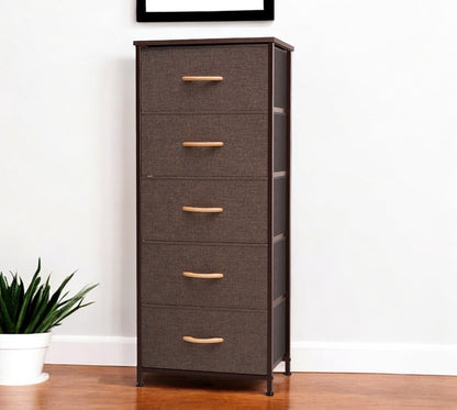 18" Brown Steel and Fabric Five Drawer Chest