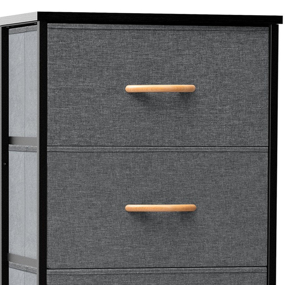 18" Gray And Black Steel And Fabric Five Drawer Dresser