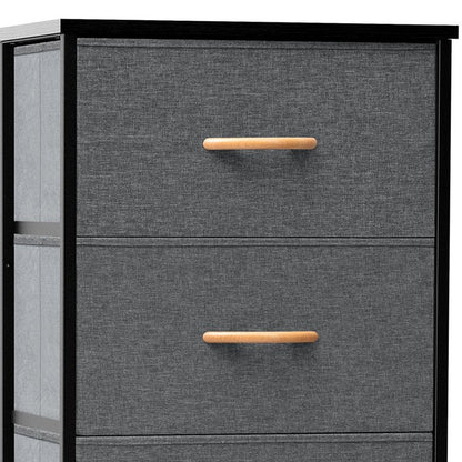 18" Gray And Black Steel And Fabric Five Drawer Dresser