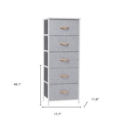 18" Gray and White Steel and Fabric Five Drawer Chest