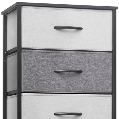 18" Gray and Black Steel and Fabric Six Drawer Chest