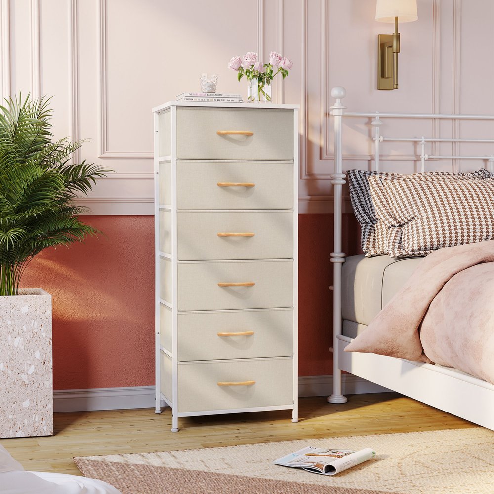 18" Blue and Black Steel and Fabric Six Drawer Chest