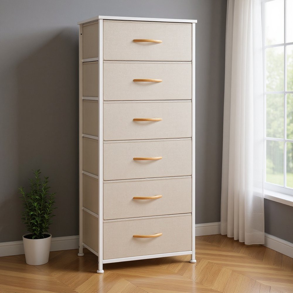 18" Blue and Black Steel and Fabric Six Drawer Chest