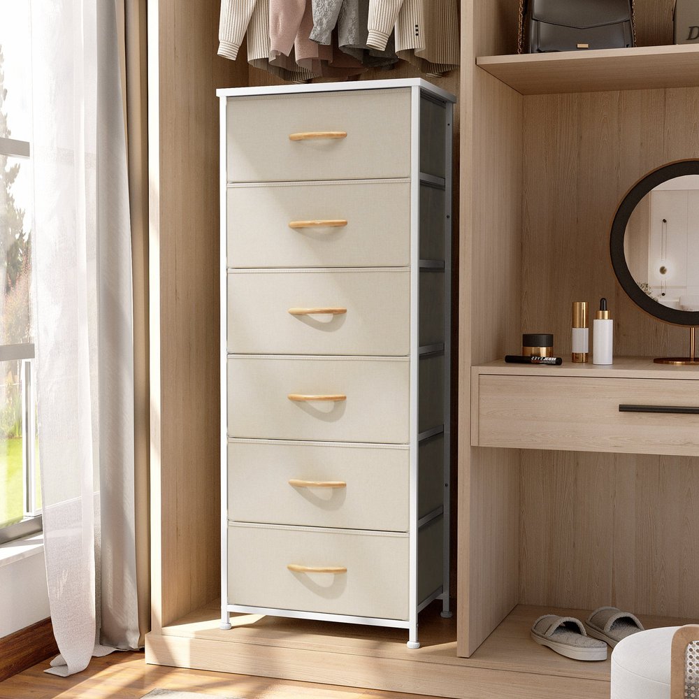 18" Blue and Black Steel and Fabric Six Drawer Chest