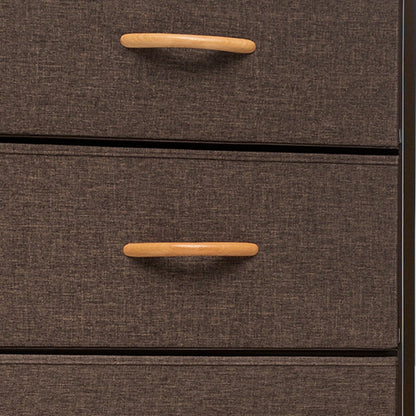 18" Brown Wood Steel And Fabric Six Drawer Dresser