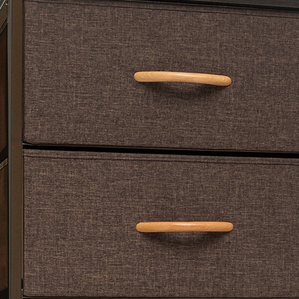 18" Brown Wood Steel And Fabric Six Drawer Dresser
