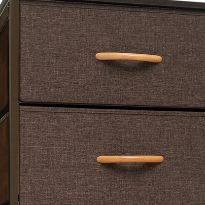 18" Brown Wood Steel And Fabric Six Drawer Dresser