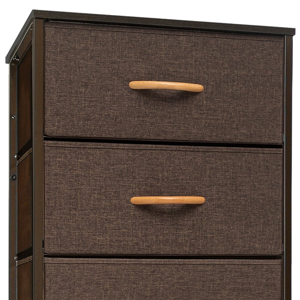18" Brown Wood Steel And Fabric Six Drawer Dresser