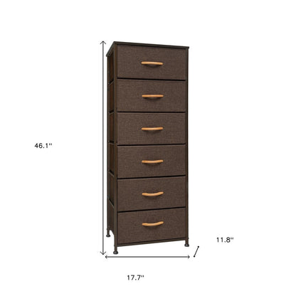 18" Brown Steel and Fabric Six Drawer Chest