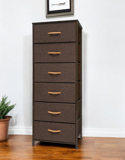18" Brown Wood Steel And Fabric Six Drawer Dresser