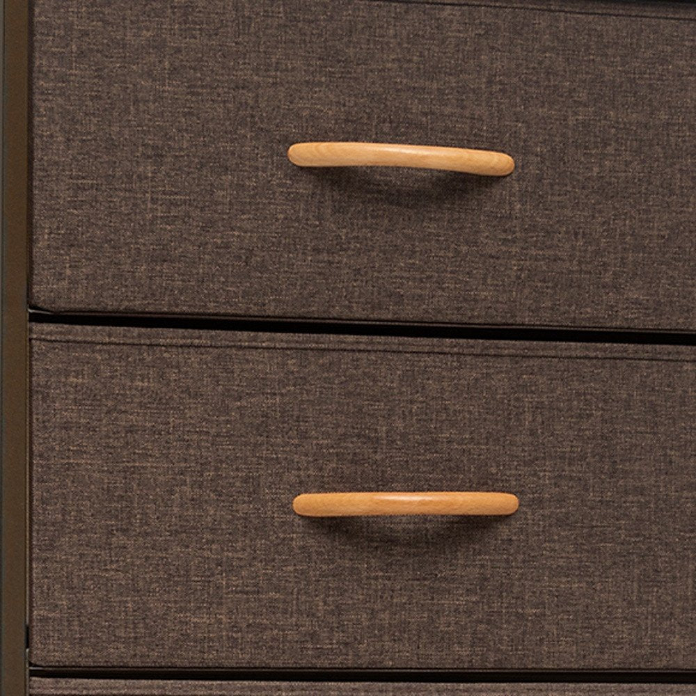 18" Brown Wood Steel And Fabric Six Drawer Dresser
