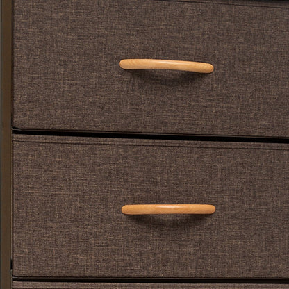 18" Brown Wood Steel And Fabric Six Drawer Dresser