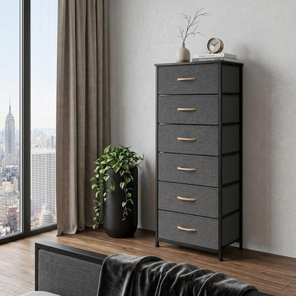 Set Of Six 18" Black And Gray Fabric and Steel Six Drawer Dresser
