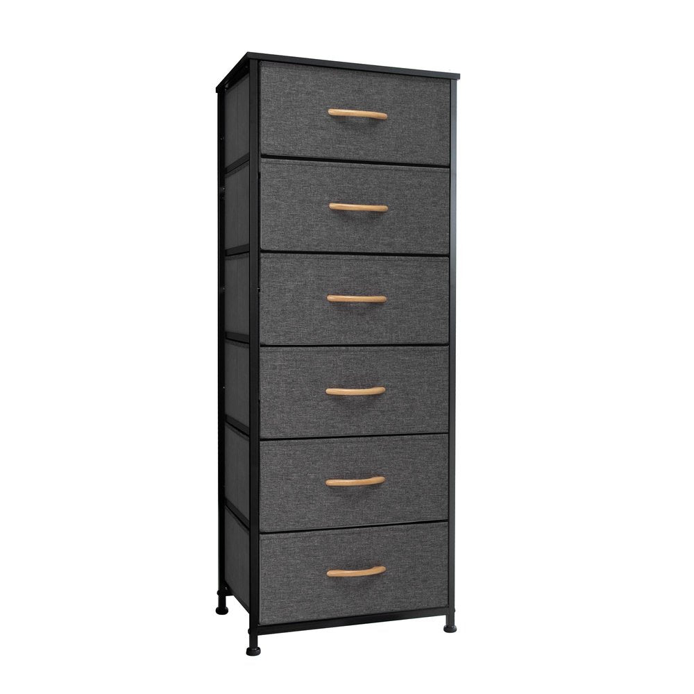 Set Of Six 18" Black And Gray Fabric and Steel Six Drawer Dresser