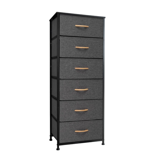 18" Gray Wood Steel And Fabric Six Drawer Dresser