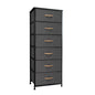 18" Gray And Black Steel And Fabric Six Drawer Dresser