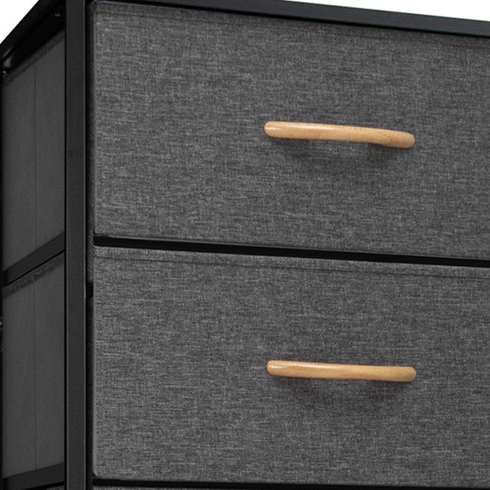 18" Gray Wood Steel And Fabric Six Drawer Dresser