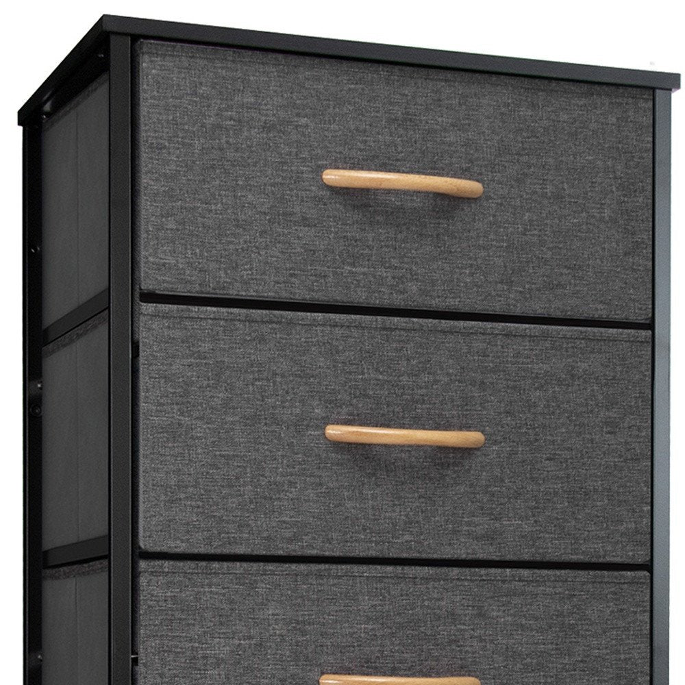 18" Gray And Black Steel And Fabric Six Drawer Dresser