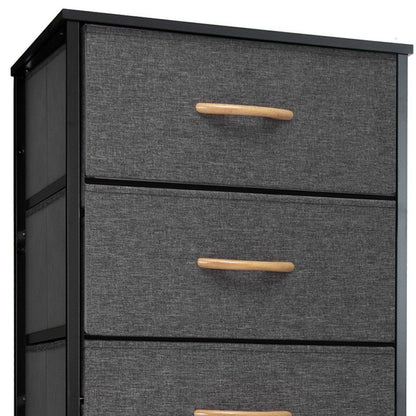 18" Black And Gray Fabric and Steel Six Drawer Dresser