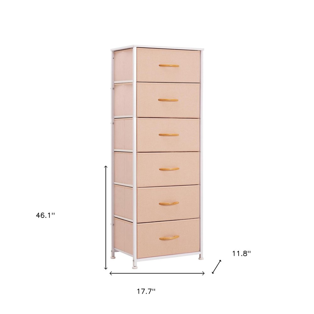 18" Pink and White Steel and Fabric Six Drawer Chest