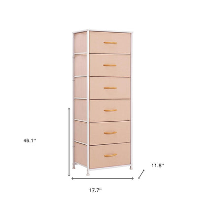 18" Pink and White Steel and Fabric Six Drawer Chest