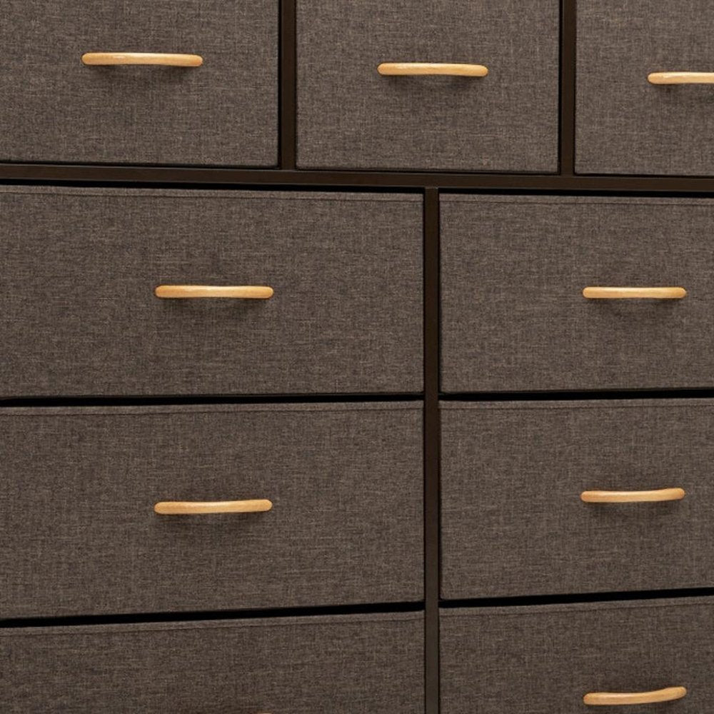 39" Brown Wood Steel And Fabric Nine Drawer Double Dresser