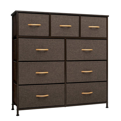 39" Brown Wood Steel And Fabric Nine Drawer Double Dresser