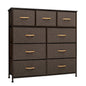 39" Brown Wood Steel And Fabric Nine Drawer Double Dresser