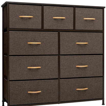 39" Brown Wood Steel And Fabric Nine Drawer Double Dresser