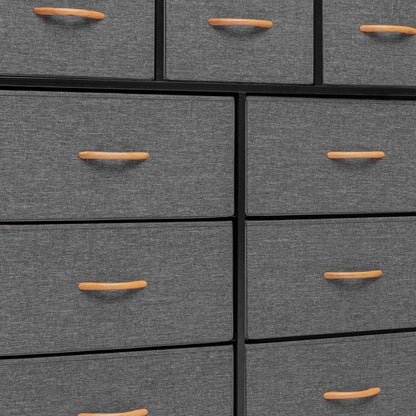 39" Gray and White Steel and Fabric Nine Drawer Triple Dresser