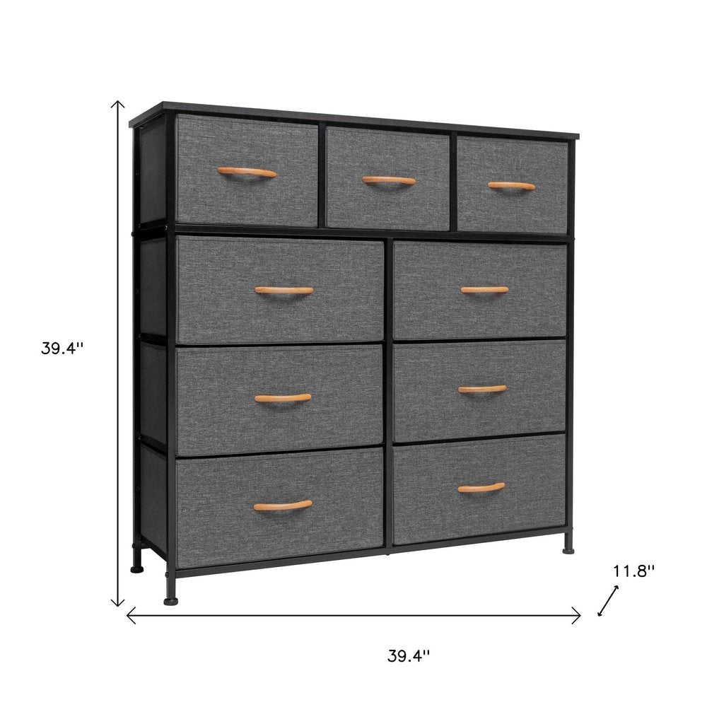 39" Gray and White Steel and Fabric Nine Drawer Triple Dresser