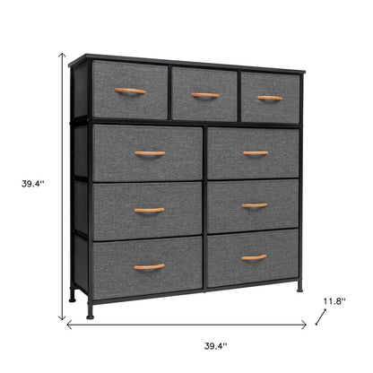 39" Gray and White Steel and Fabric Nine Drawer Triple Dresser