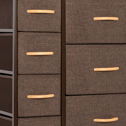 27" Brown Steel and Fabric Nine Drawer Combo Dresser