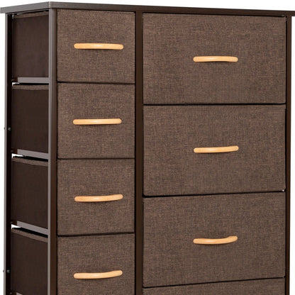 27" Brown Steel and Fabric Nine Drawer Combo Dresser