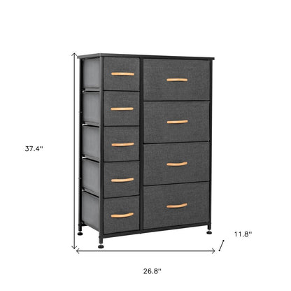 27" Gray and Black Steel and Fabric Nine Drawer Combo Dresser