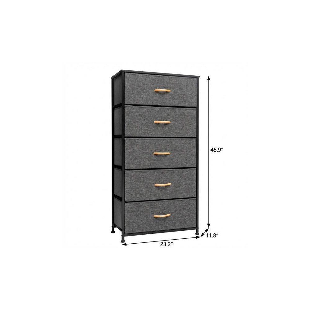 23" Black And Gray Wood Steel And Fabric Five Drawer Dresser