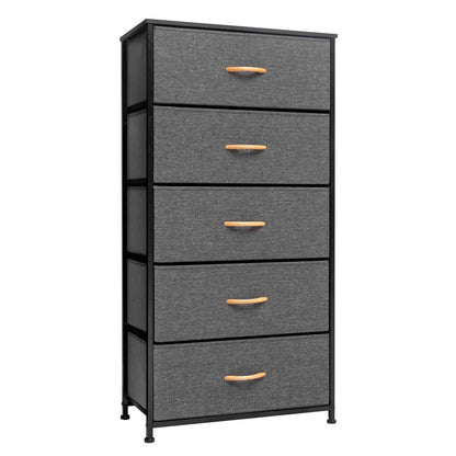 23" Black And Gray Wood Steel And Fabric Five Drawer Dresser