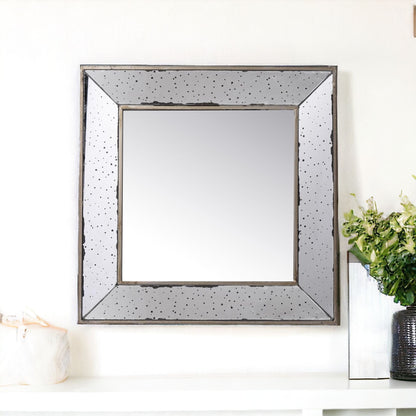 18" Brown Square Metal Framed Antiqued Glass Accent Mirror