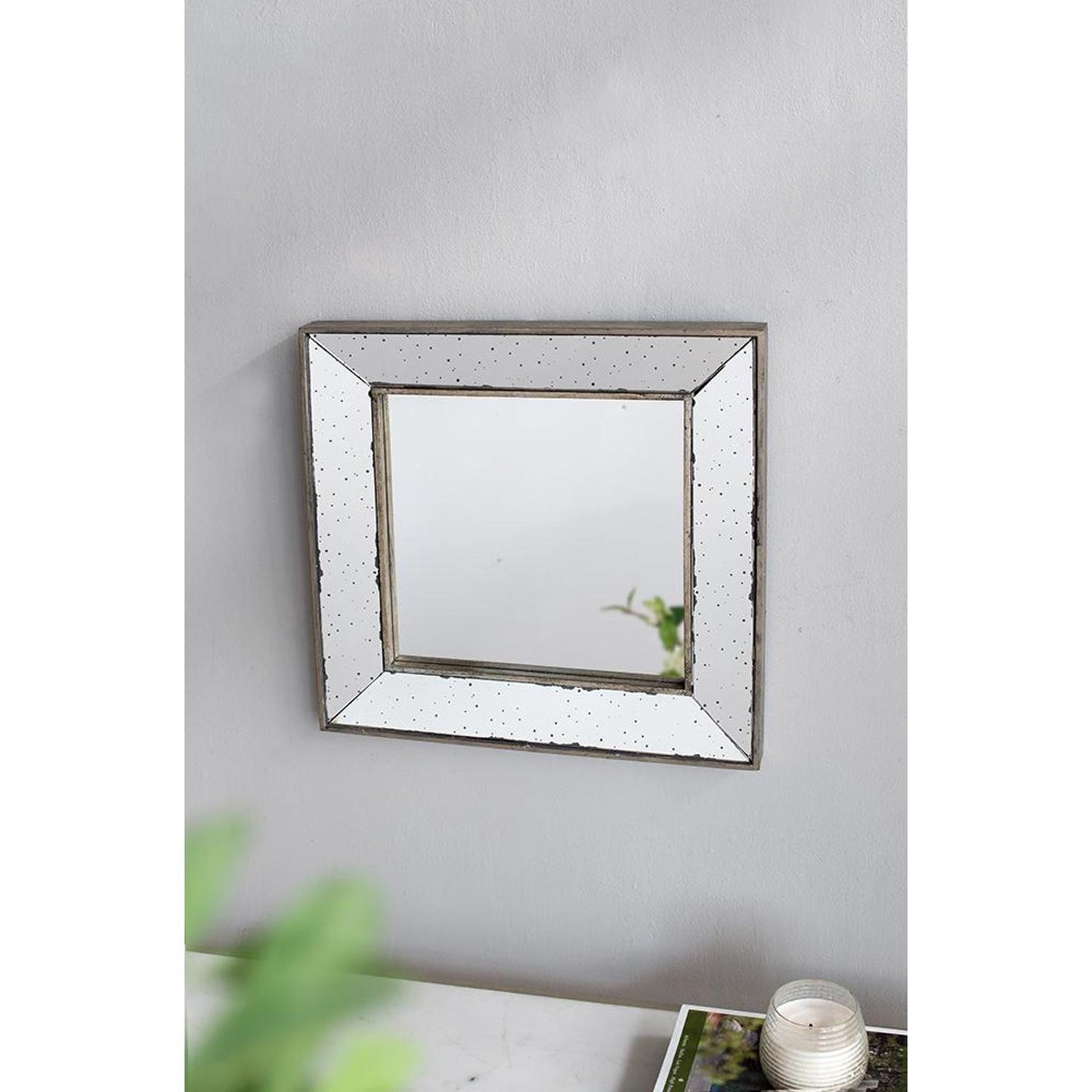 18" Brown Square Metal Framed Antiqued Glass Accent Mirror