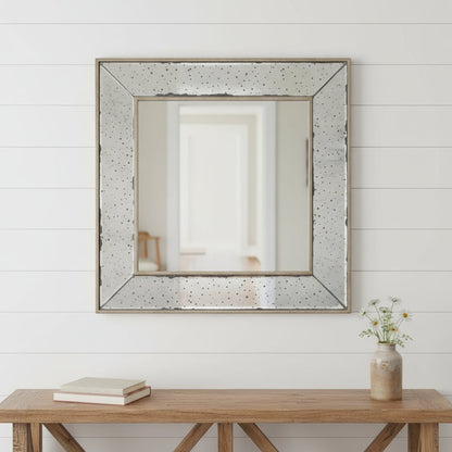 18" Brown Square Metal Framed Antiqued Glass Accent Mirror