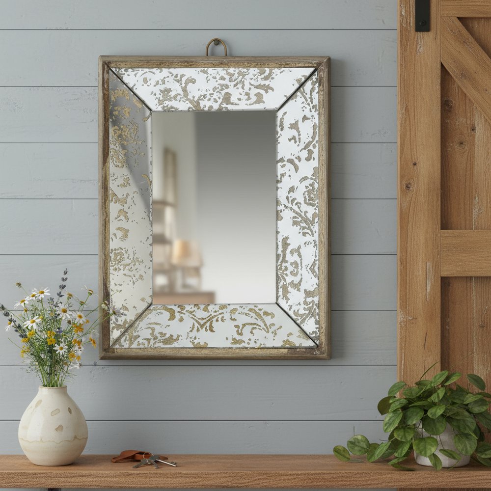 12" Silver Metal Framed Antiqued Glass Accent Mirror