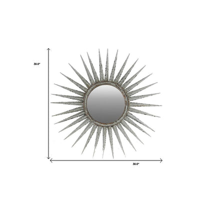 30" Silver Metal Sunburst Framed Accent Mirror