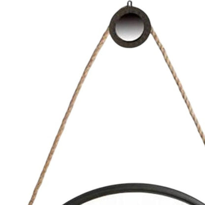30" Black Fame Round Wall Hanging Accent Mirror with Rope