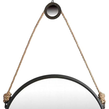 30" Black Fame Round Wall Hanging Accent Mirror with Rope