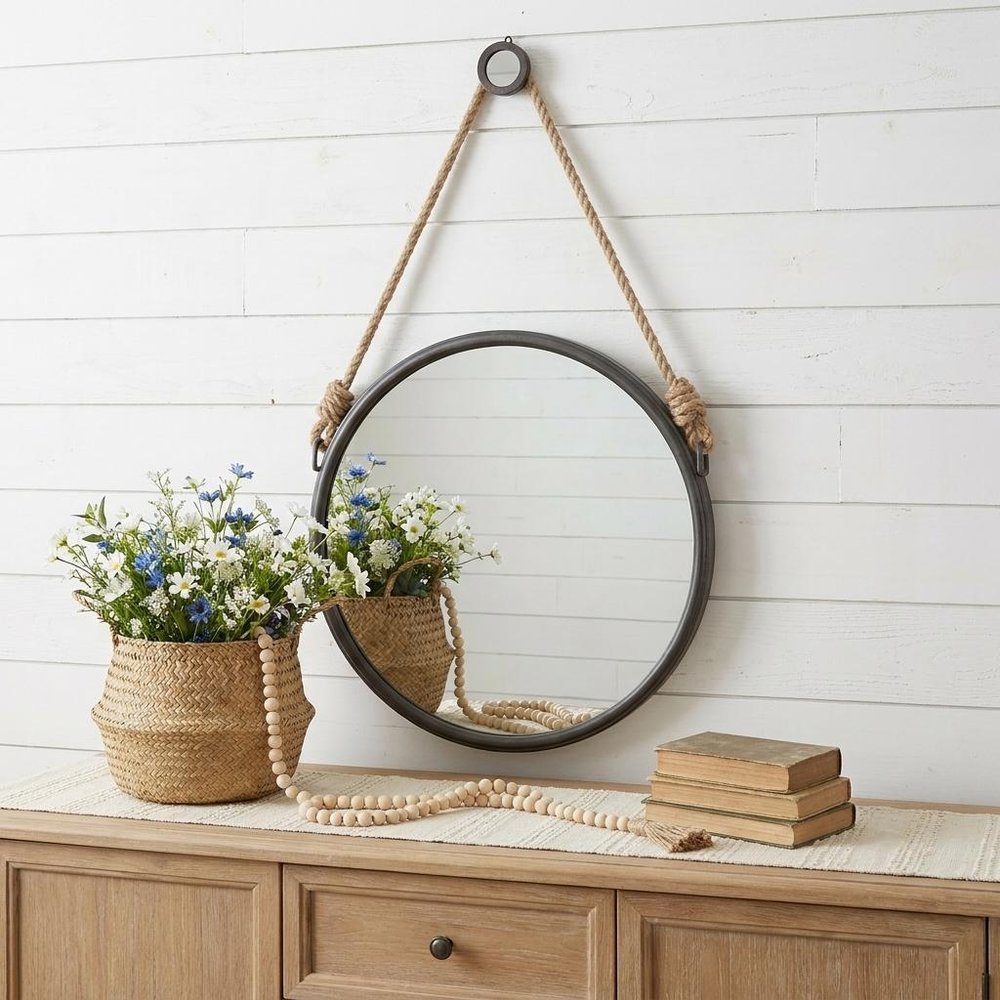 Black and Silver Round Accent Metal Mirror