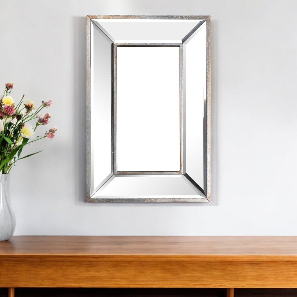 18" Silver Beveled Glass Framed Accent Mirror