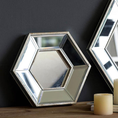 12" Silver Wood Hexagon Framed Accent Mirror
