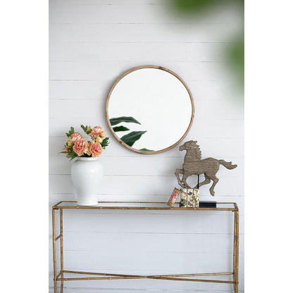 28" Brown Solid Wood Round Framed Accent Mirror