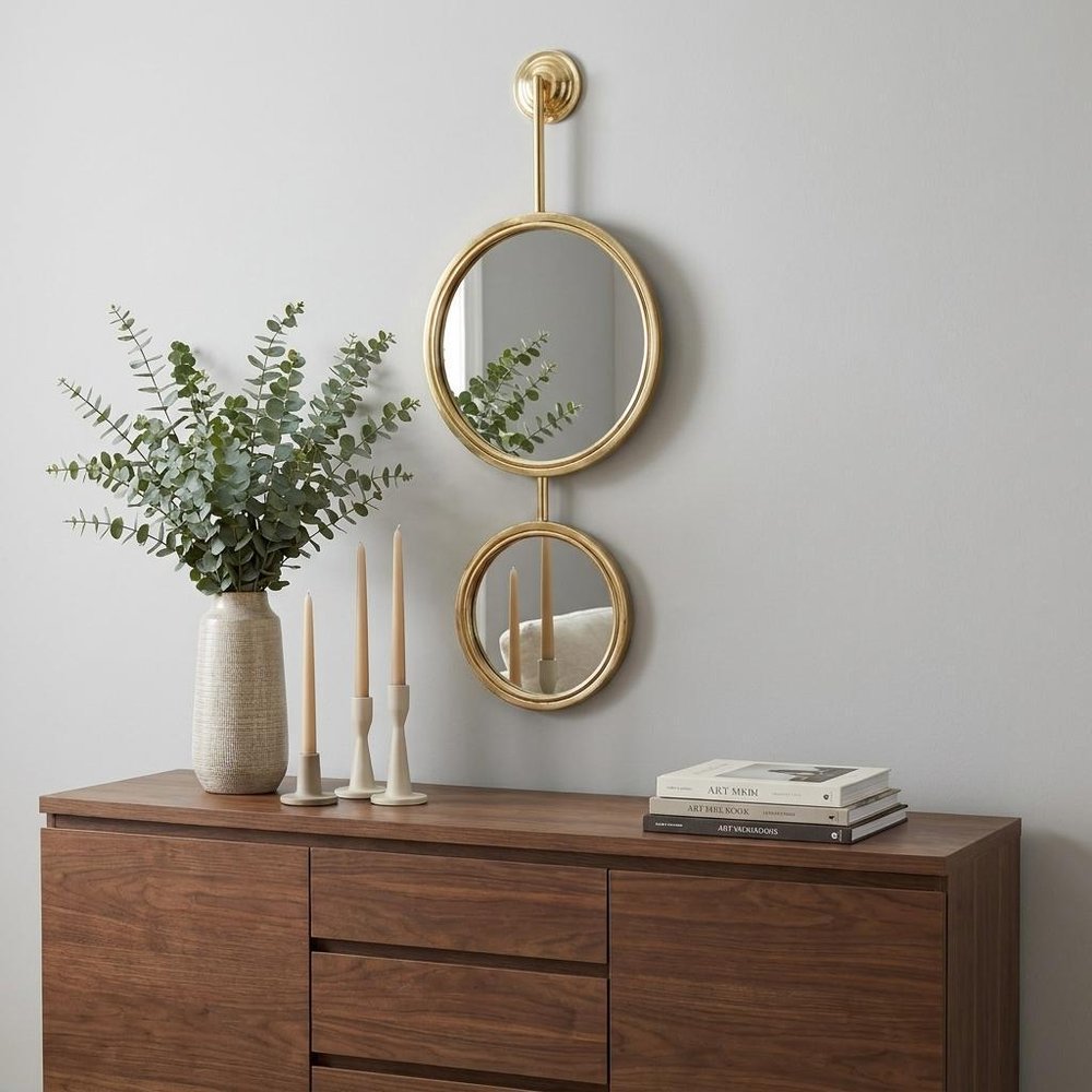 29" Gold Round Iron Framed Accent Mirror