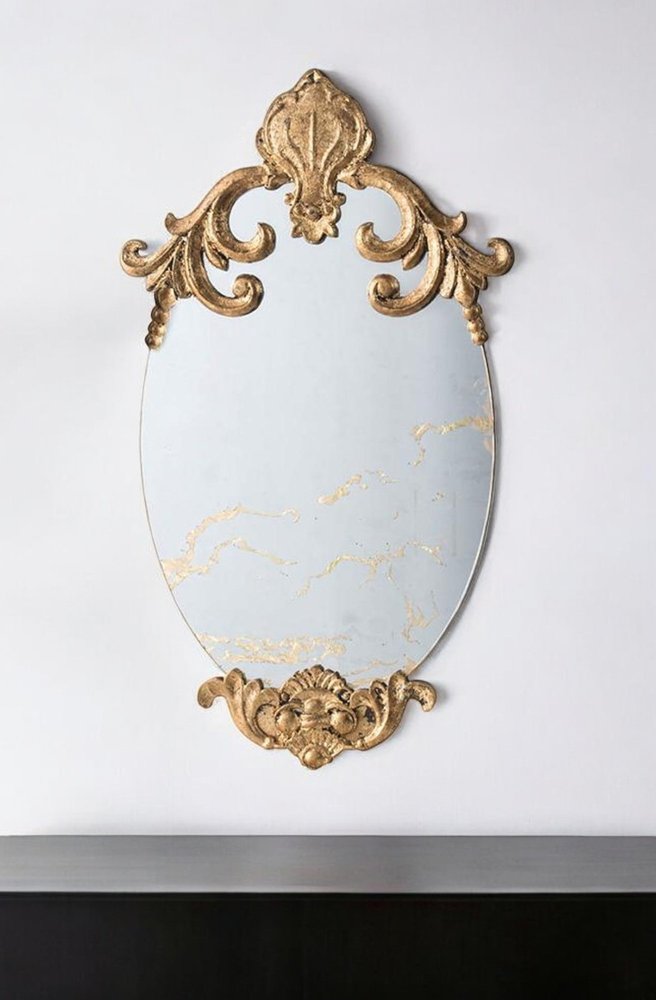 26" Gold Crowned Top Resin Framed Antiqued Glass Accent Mirror